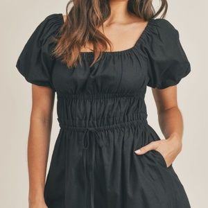 Woven Bubble Sleeve Romper